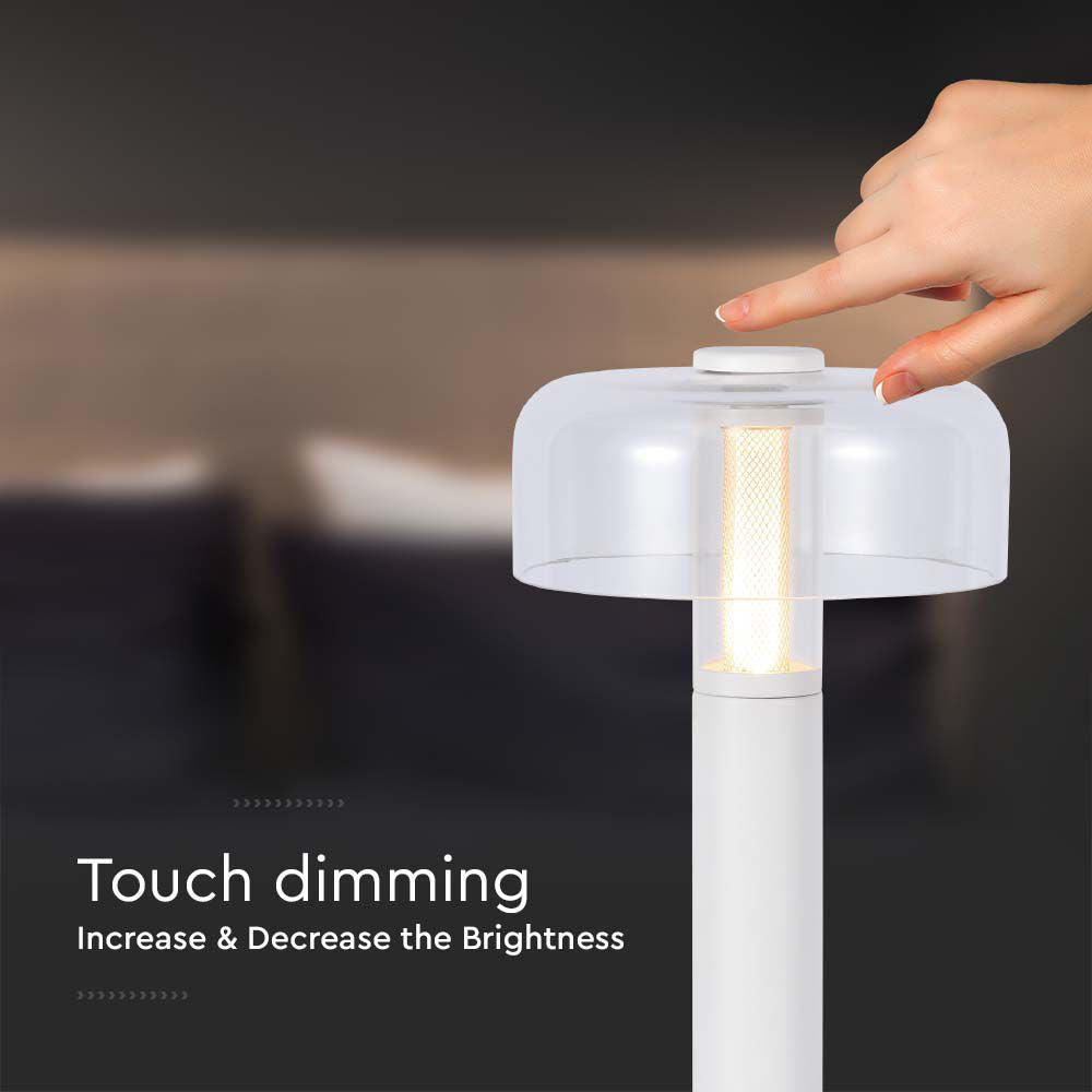 Lampka nocna LED zasilana bateryjnie / Wysokość:30cm / Bateria 1800mAh / Ściemnianie przez dotyk / Barwa:3000k / Obudowa: Biała