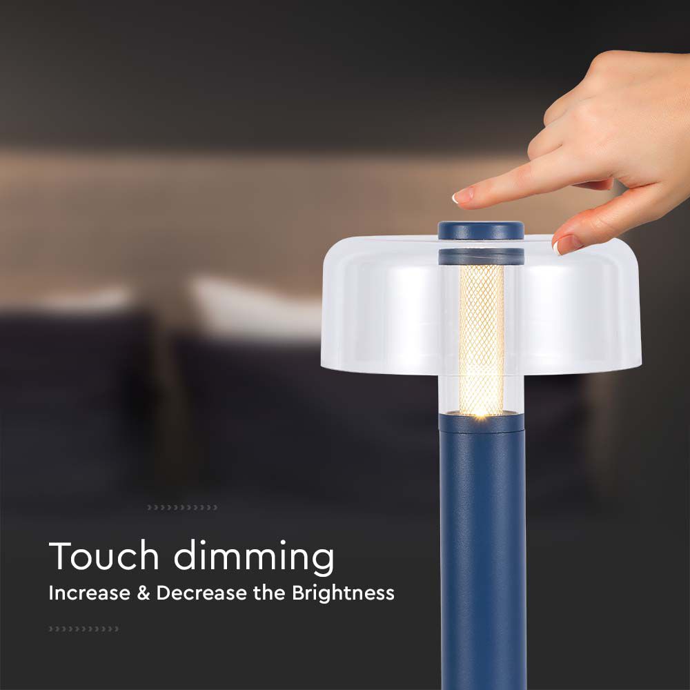 Lampka nocna LED zasilana bateryjnie / Wysokość:30cm / Bateria 1800mAh / Ściemnianie przez dotyk / Barwa:3000k / Obudowa: Fioletowa