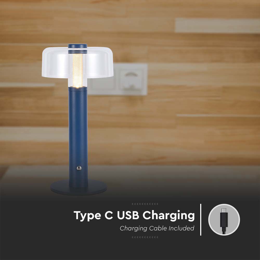Lampka nocna LED zasilana bateryjnie / Wysokość:30cm / Bateria 1800mAh / Ściemnianie przez dotyk / Barwa:3000k / Obudowa: Fioletowa