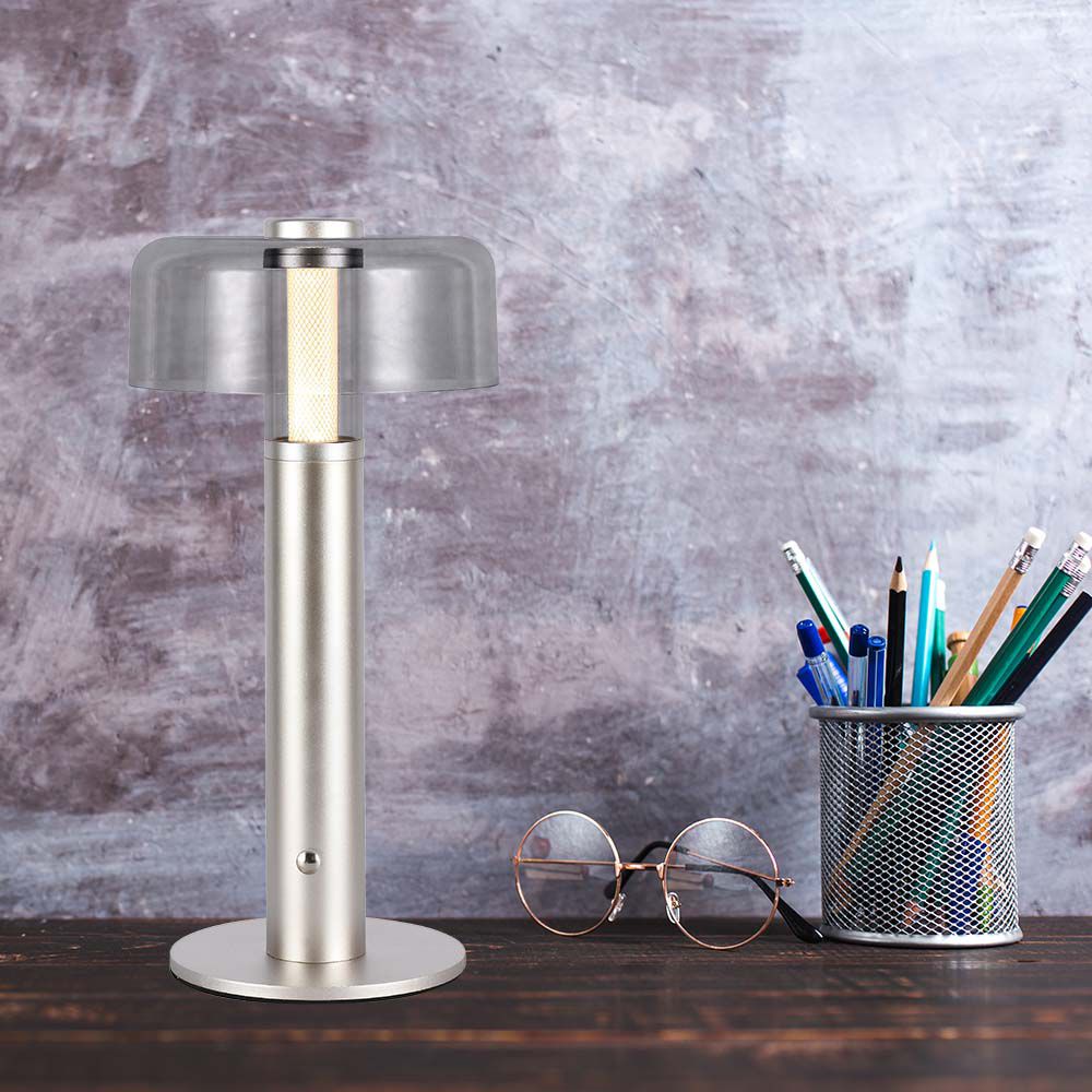 Lampka nocna LED zasilana bateryjnie / Wysokość:30cm / Bateria 1800mAh / Ściemnianie przez dotyk / Barwa:3000k / Obudowa: Szampańskie złoto