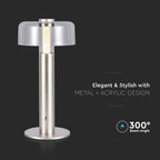 Lampka nocna LED zasilana bateryjnie / Wysokość:30cm / Bateria 1800mAh / Ściemnianie przez dotyk / Barwa:3000k / Obudowa: Szampańskie złoto