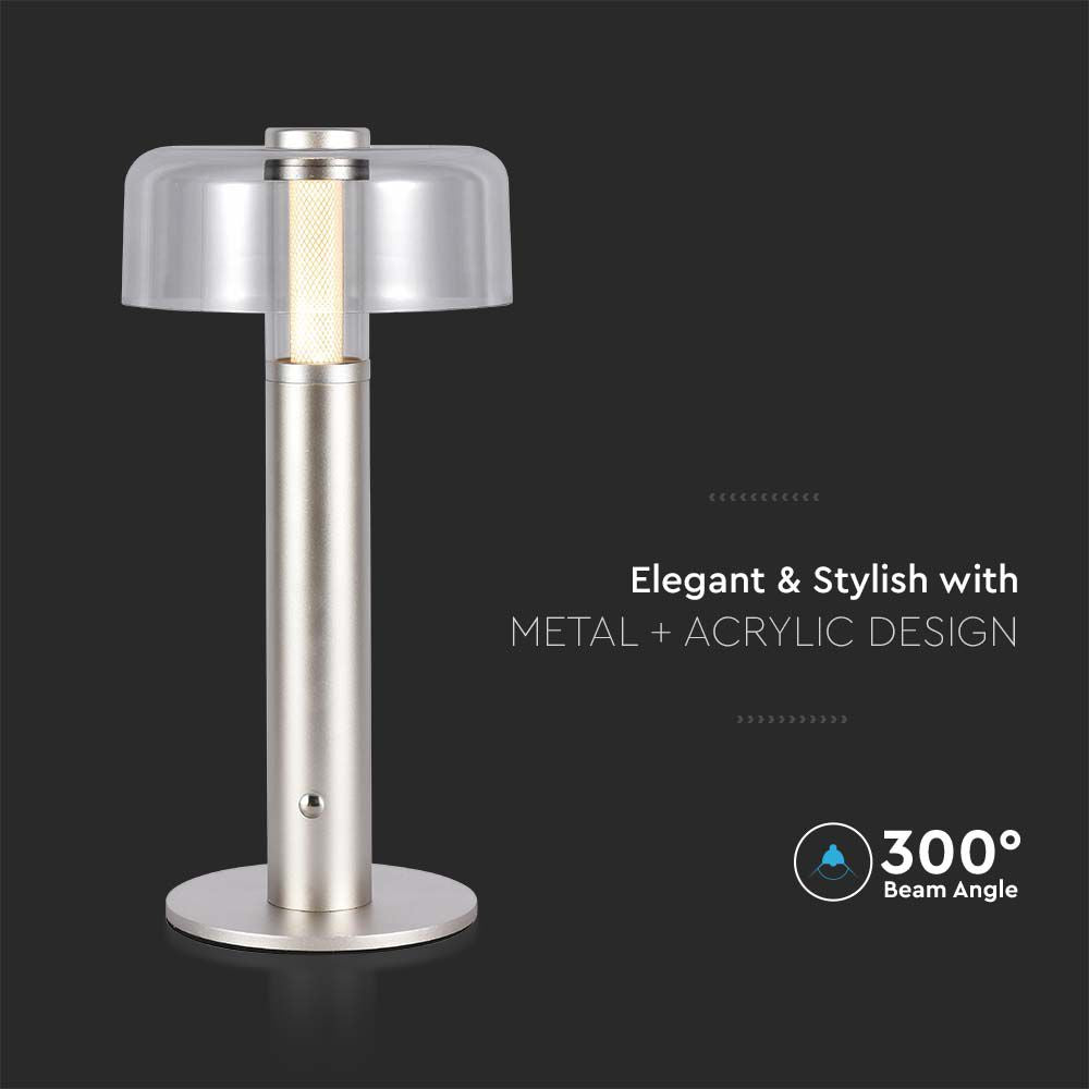 Lampka nocna LED zasilana bateryjnie / Wysokość:30cm / Bateria 1800mAh / Ściemnianie przez dotyk / Barwa:3000k / Obudowa: Szampańskie złoto