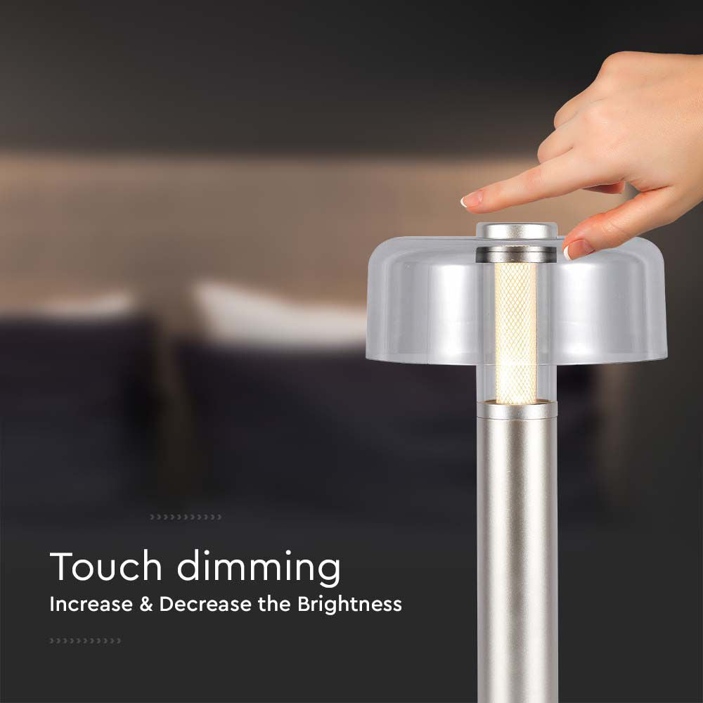 Lampka nocna LED zasilana bateryjnie / Wysokość:30cm / Bateria 1800mAh / Ściemnianie przez dotyk / Barwa:3000k / Obudowa: Szampańskie złoto