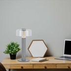 Lampka nocna LED zasilana bateryjnie / Wysokość:30cm / Bateria 1800mAh / Ściemnianie przez dotyk / Barwa:3000k / Obudowa: Szara