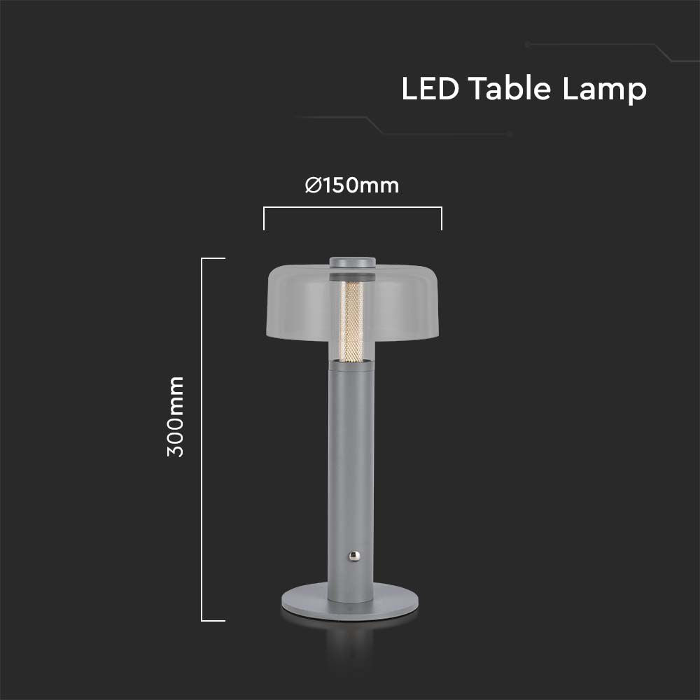 Lampka nocna LED zasilana bateryjnie / Wysokość:30cm / Bateria 1800mAh / Ściemnianie przez dotyk / Barwa:3000k / Obudowa: Szara