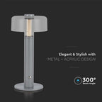 Lampka nocna LED zasilana bateryjnie / Wysokość:30cm / Bateria 1800mAh / Ściemnianie przez dotyk / Barwa:3000k / Obudowa: Szara
