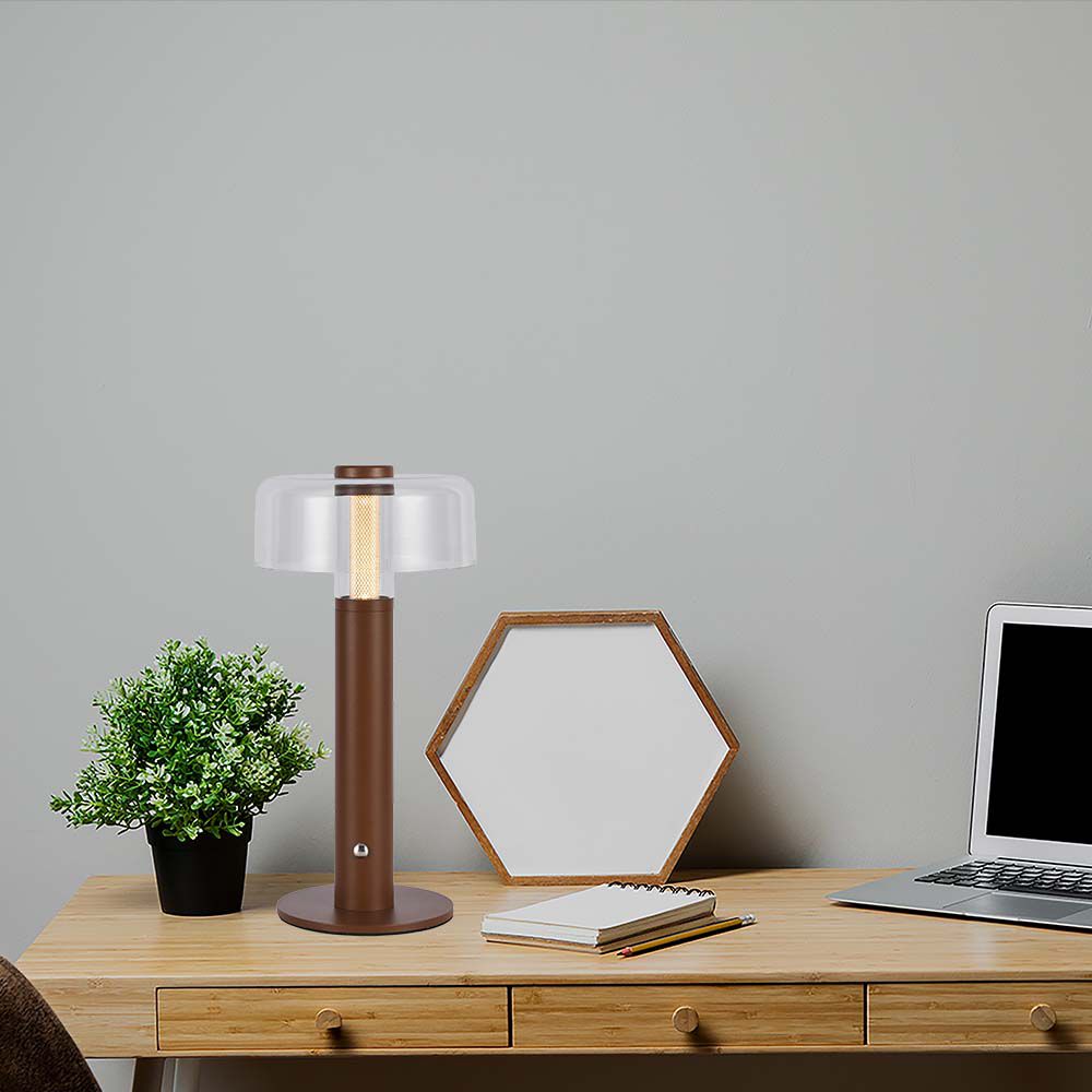 Lampka nocna LED zasilana bateryjnie / Wysokość:30cm / Bateria 1800mAh / Ściemnianie przez dotyk / Barwa:3000k / Obudowa: Brązowa