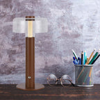 Lampka nocna LED zasilana bateryjnie / Wysokość:30cm / Bateria 1800mAh / Ściemnianie przez dotyk / Barwa:3000k / Obudowa: Brązowa