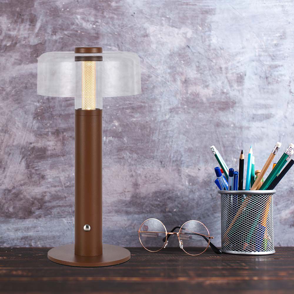 Lampka nocna LED zasilana bateryjnie / Wysokość:30cm / Bateria 1800mAh / Ściemnianie przez dotyk / Barwa:3000k / Obudowa: Brązowa