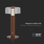 Lampka nocna LED zasilana bateryjnie / Wysokość:30cm / Bateria 1800mAh / Ściemnianie przez dotyk / Barwa:3000k / Obudowa: Brązowa
