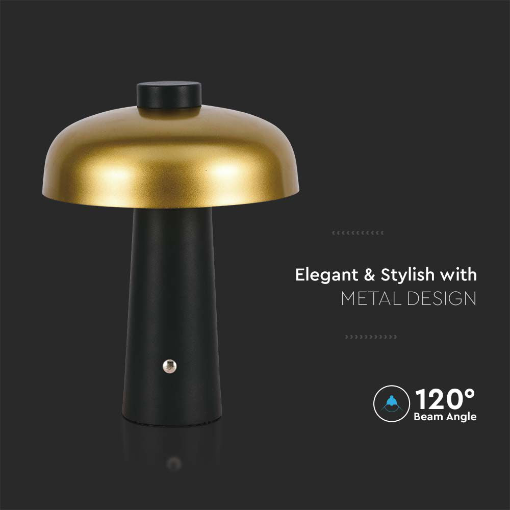 Lampka nocna LED zasilana bateryjnie / Wysokość:24cm / Bateria 1800mAh / Ściemnianie przez dotyk / Barwa:3w1 / Obudowa: Czarna + złoty