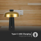 Lampka nocna LED zasilana bateryjnie / Wysokość:24cm / Bateria 1800mAh / Ściemnianie przez dotyk / Barwa:3w1 / Obudowa: Czarna + złoty