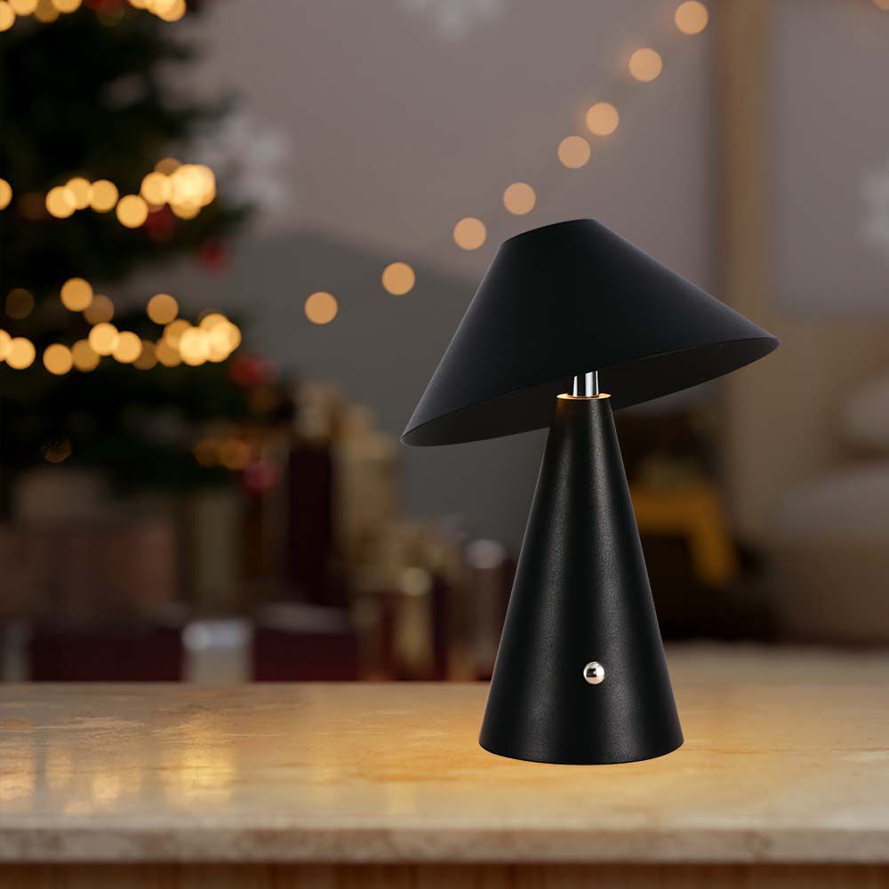 Lampka nocna LED zasilana bateryjnie / Wysokość:24cm / Bateria 1800mAh / Ściemnianie przez dotyk / Barwa:3w1 / Obudowa: Czarna