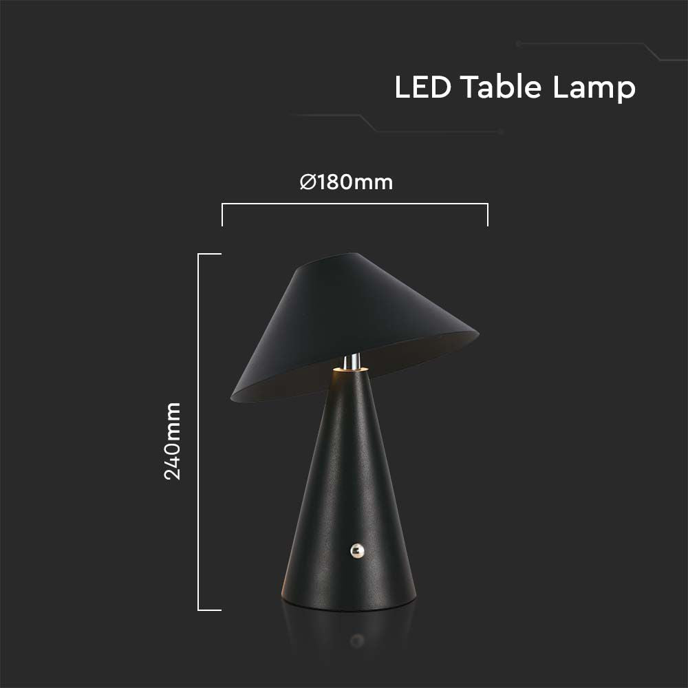 Lampka nocna LED zasilana bateryjnie / Wysokość:24cm / Bateria 1800mAh / Ściemnianie przez dotyk / Barwa:3w1 / Obudowa: Czarna