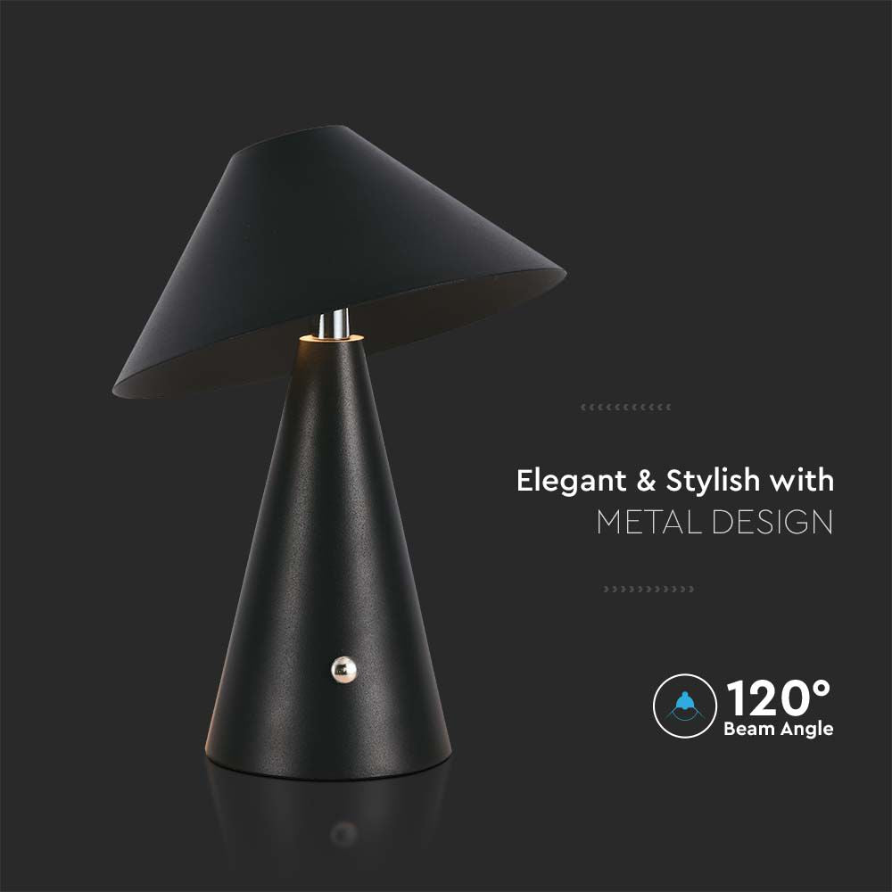 Lampka nocna LED zasilana bateryjnie / Wysokość:24cm / Bateria 1800mAh / Ściemnianie przez dotyk / Barwa:3w1 / Obudowa: Czarna