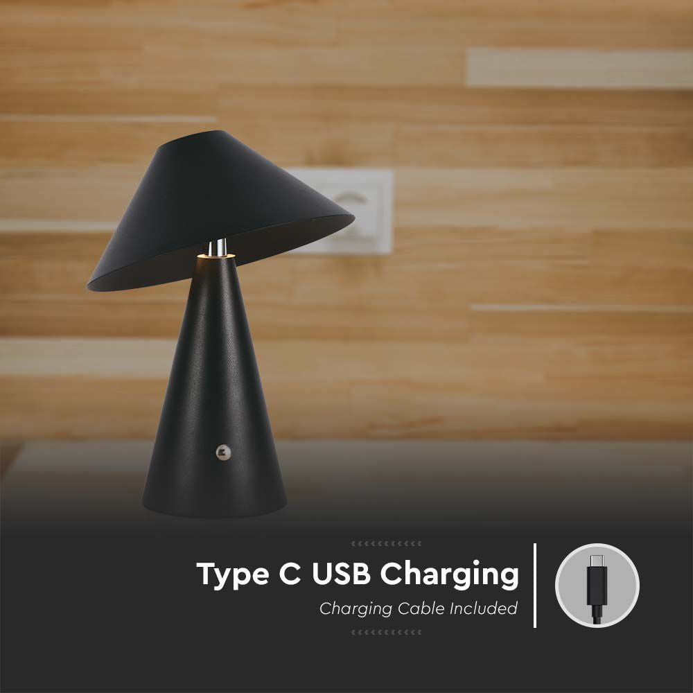Lampka nocna LED zasilana bateryjnie / Wysokość:24cm / Bateria 1800mAh / Ściemnianie przez dotyk / Barwa:3w1 / Obudowa: Czarna