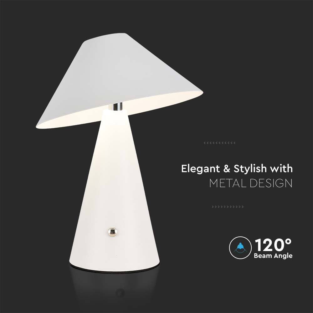 Lampka nocna LED zasilana bateryjnie / Wysokość:24cm / Bateria 1800mAh / Ściemnianie przez dotyk / Barwa:3w1 / Obudowa: Biała