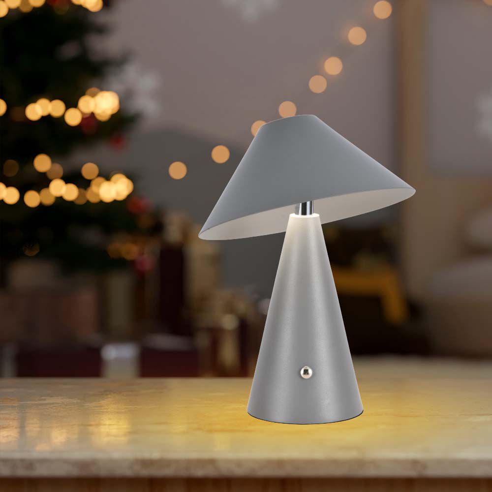 Lampka nocna LED zasilana bateryjnie / Wysokość:24cm / Bateria 1800mAh / Ściemnianie przez dotyk / Barwa:3w1 / Obudowa: Szara