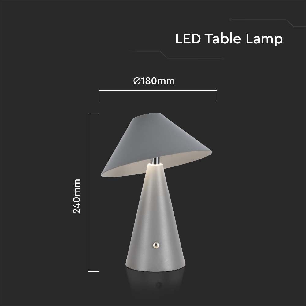 Lampka nocna LED zasilana bateryjnie / Wysokość:24cm / Bateria 1800mAh / Ściemnianie przez dotyk / Barwa:3w1 / Obudowa: Szara