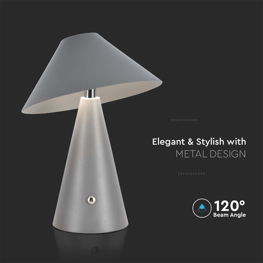 Lampka nocna LED zasilana bateryjnie / Wysokość:24cm / Bateria 1800mAh / Ściemnianie przez dotyk / Barwa:3w1 / Obudowa: Szara