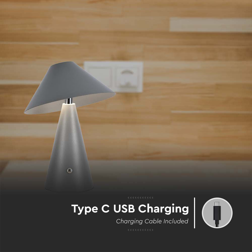 Lampka nocna LED zasilana bateryjnie / Wysokość:24cm / Bateria 1800mAh / Ściemnianie przez dotyk / Barwa:3w1 / Obudowa: Szara