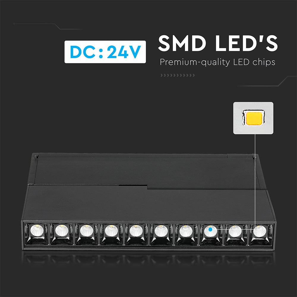 10*2W Lampa liniowa LED na szynoprzewód MAGNETIC / Barwa:3000K / Czarny / IP20 / Zasilanie:24V