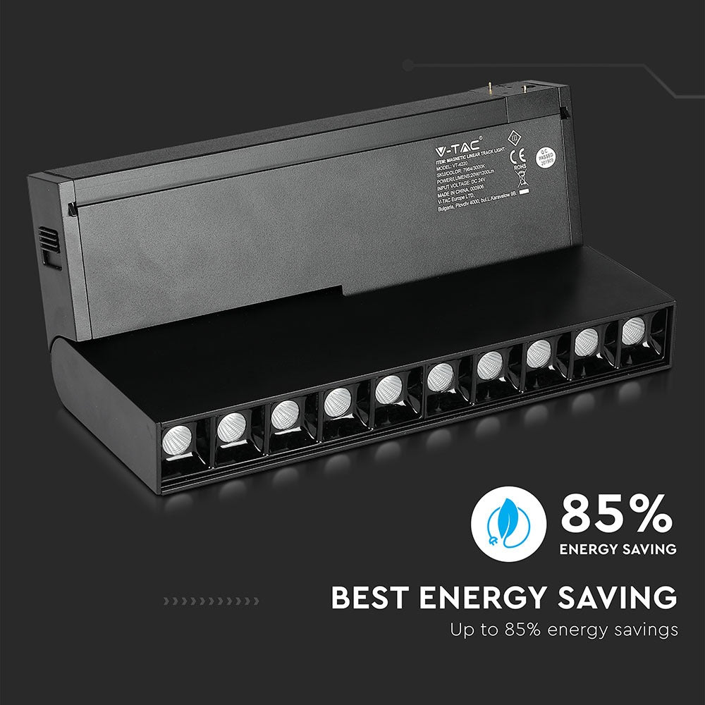 10*2W Lampa liniowa LED na szynoprzewód MAGNETIC / Barwa:4000K/ Czarny / IP20 / Zasilanie:24V