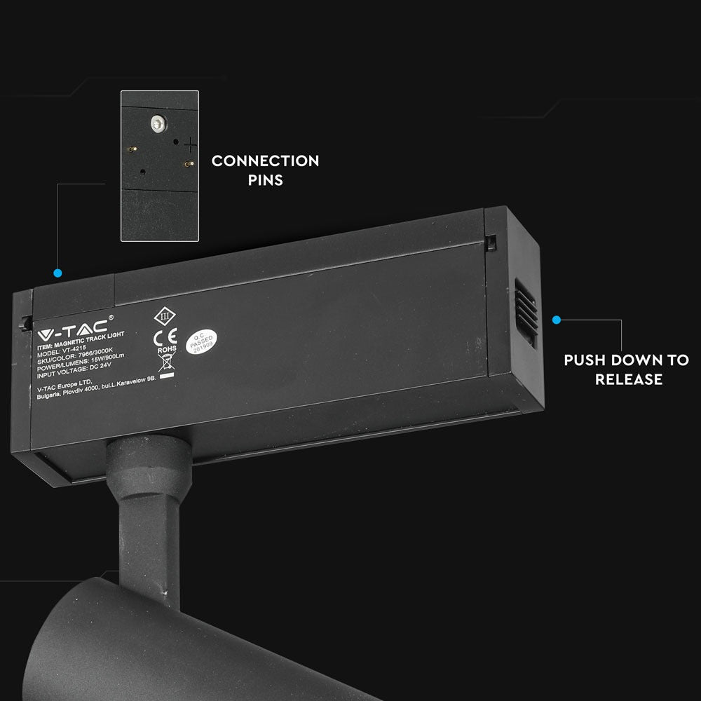 15W Lampa LED na szynoprzewód MAGNETIC / Barwa:3000K / Czarny / IP20 / Zasilanie:24V