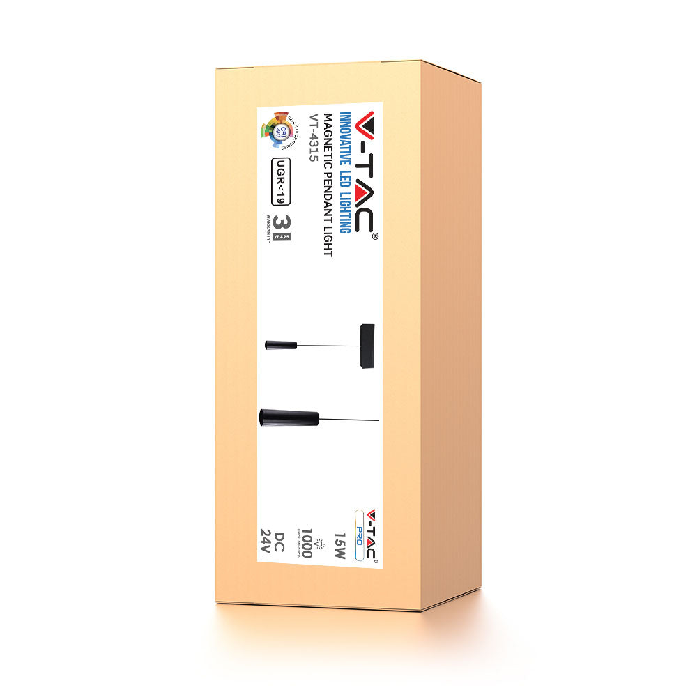 15W Lampa wisząca LED na szynoprzewód / Barwa:3000K / Czarny / IP20 / Zasilanie:24V