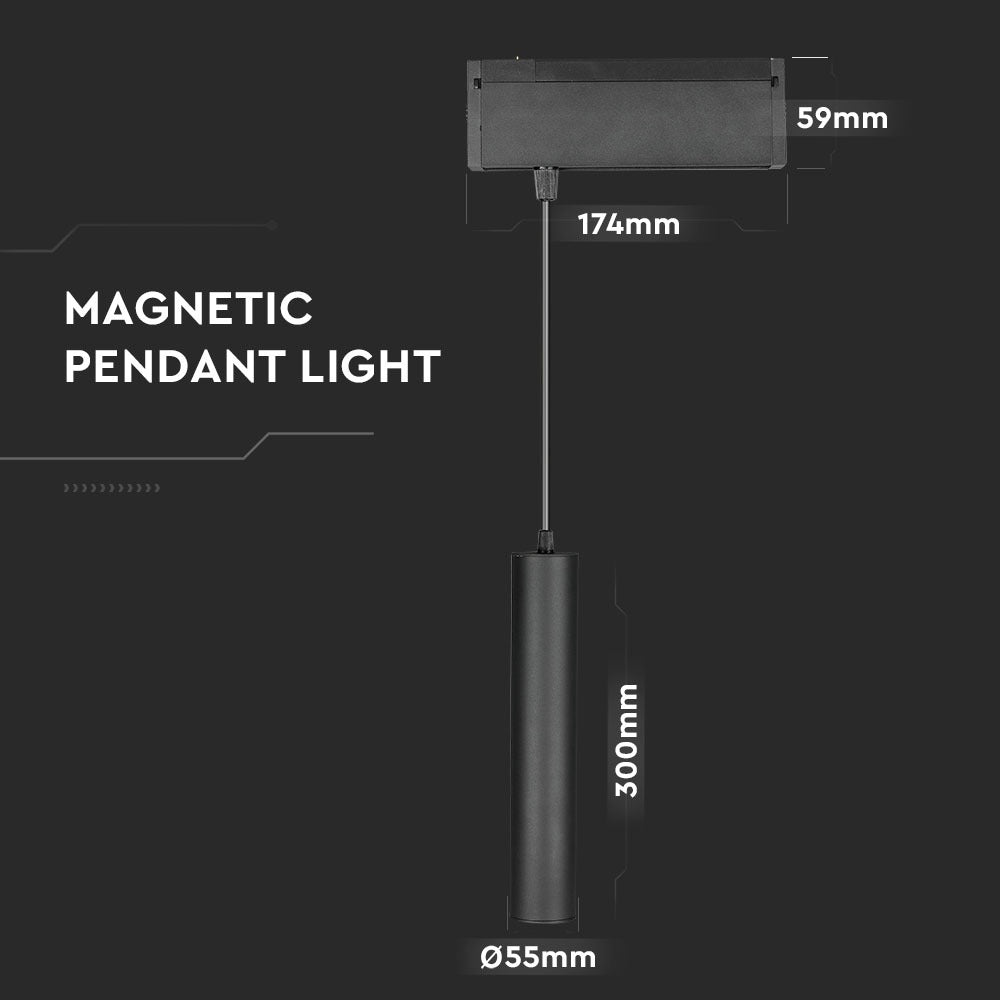 15W Lampa wisząca LED na szynoprzewód / Barwa:3000K / Czarny / IP20 / Zasilanie:24V