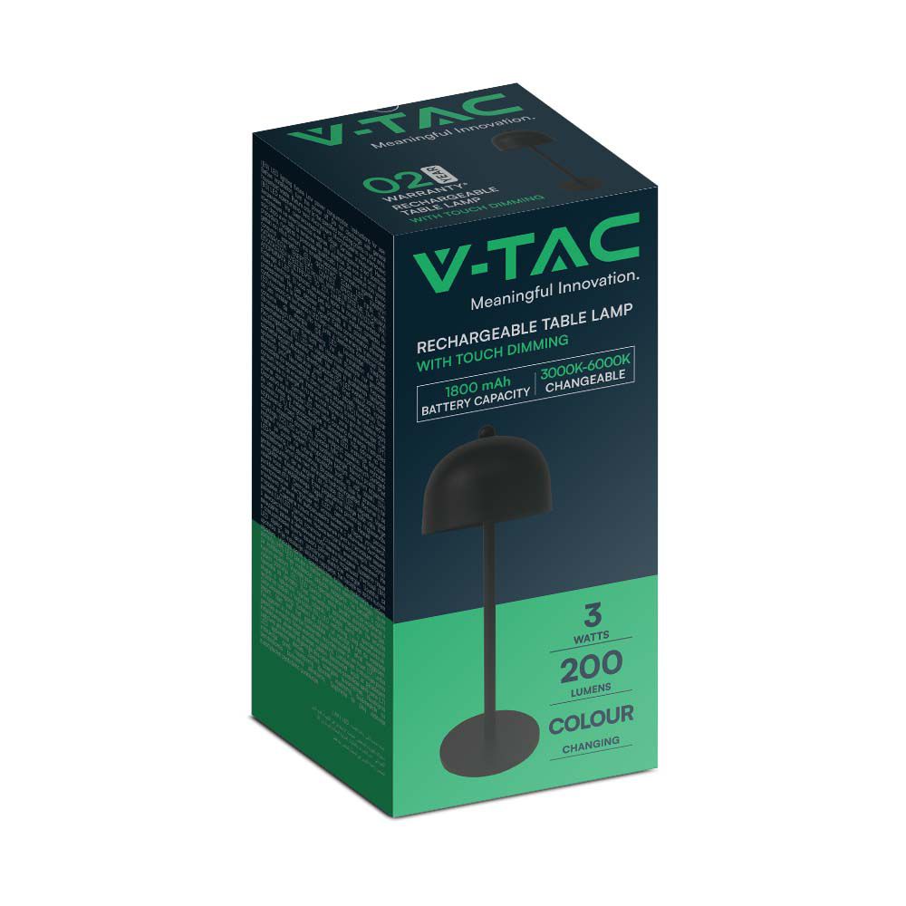 Lampka nocna LED zasilana bateryjnie / Wysokość:30cm / Bateria 1800mAh / Ściemnianie przez dotyk / Barwa:3w1 / Obudowa: Czarna