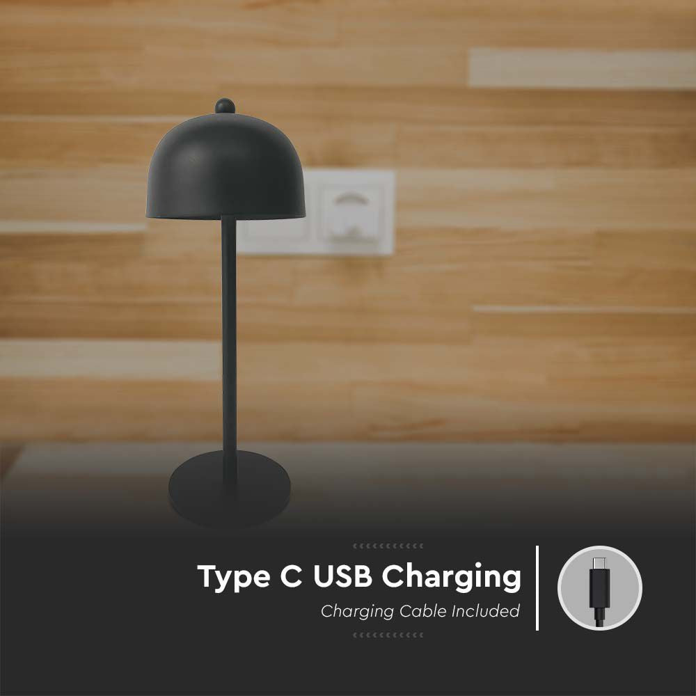 Lampka nocna LED zasilana bateryjnie / Wysokość:30cm / Bateria 1800mAh / Ściemnianie przez dotyk / Barwa:3w1 / Obudowa: Czarna