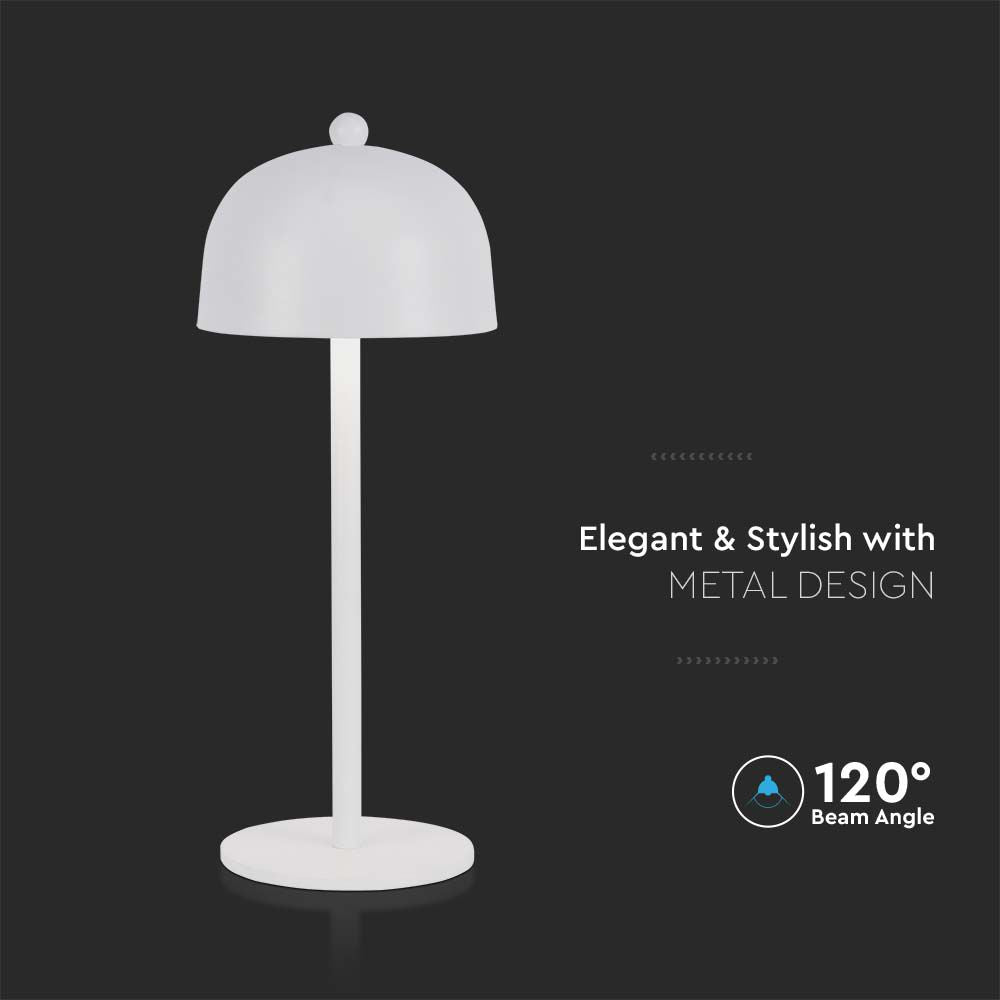 Lampka nocna LED zasilana bateryjnie / Wysokość:30cm / Bateria 1800mAh / Ściemnianie przez dotyk / Barwa:3w1 / Obudowa: Biała