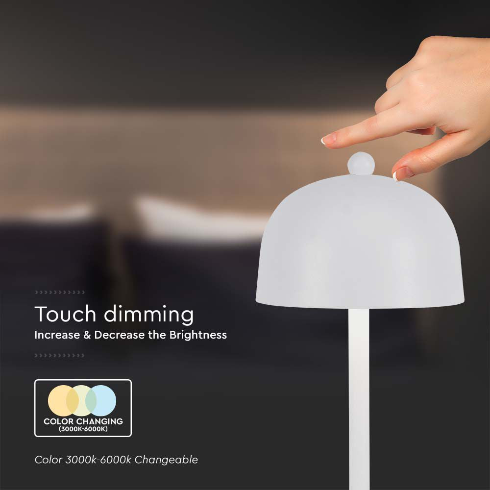 Lampka nocna LED zasilana bateryjnie / Wysokość:30cm / Bateria 1800mAh / Ściemnianie przez dotyk / Barwa:3w1 / Obudowa: Biała