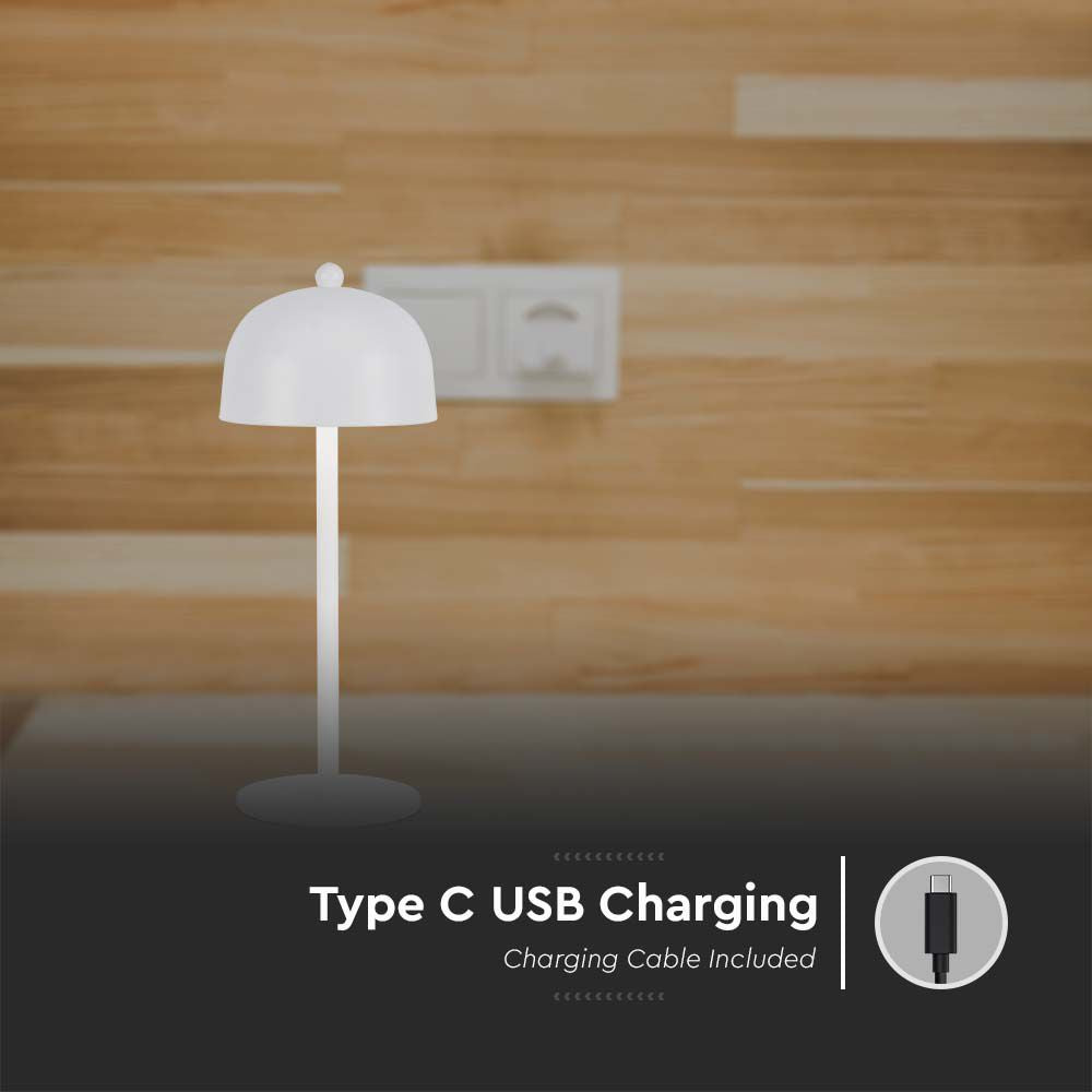 Lampka nocna LED zasilana bateryjnie / Wysokość:30cm / Bateria 1800mAh / Ściemnianie przez dotyk / Barwa:3w1 / Obudowa: Biała