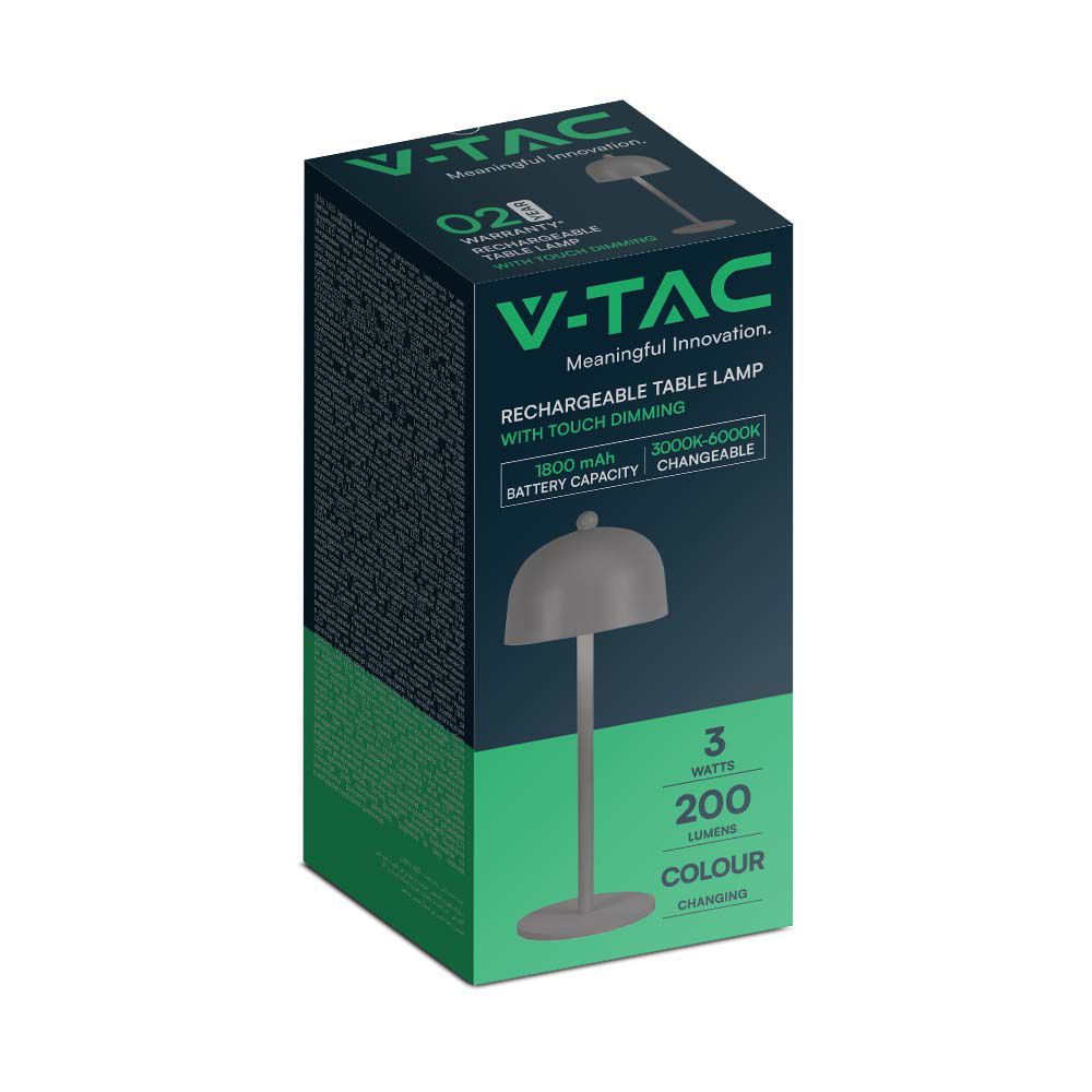 Lampka nocna LED zasilana bateryjnie / Wysokość:30cm / Bateria 1800mAh / Ściemnianie przez dotyk / Barwa:3w1 / Obudowa: Szara