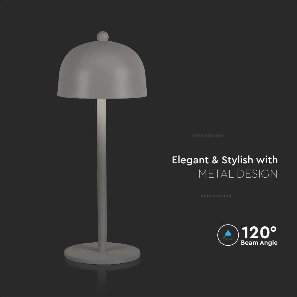 Lampka nocna LED zasilana bateryjnie / Wysokość:30cm / Bateria 1800mAh / Ściemnianie przez dotyk / Barwa:3w1 / Obudowa: Szara