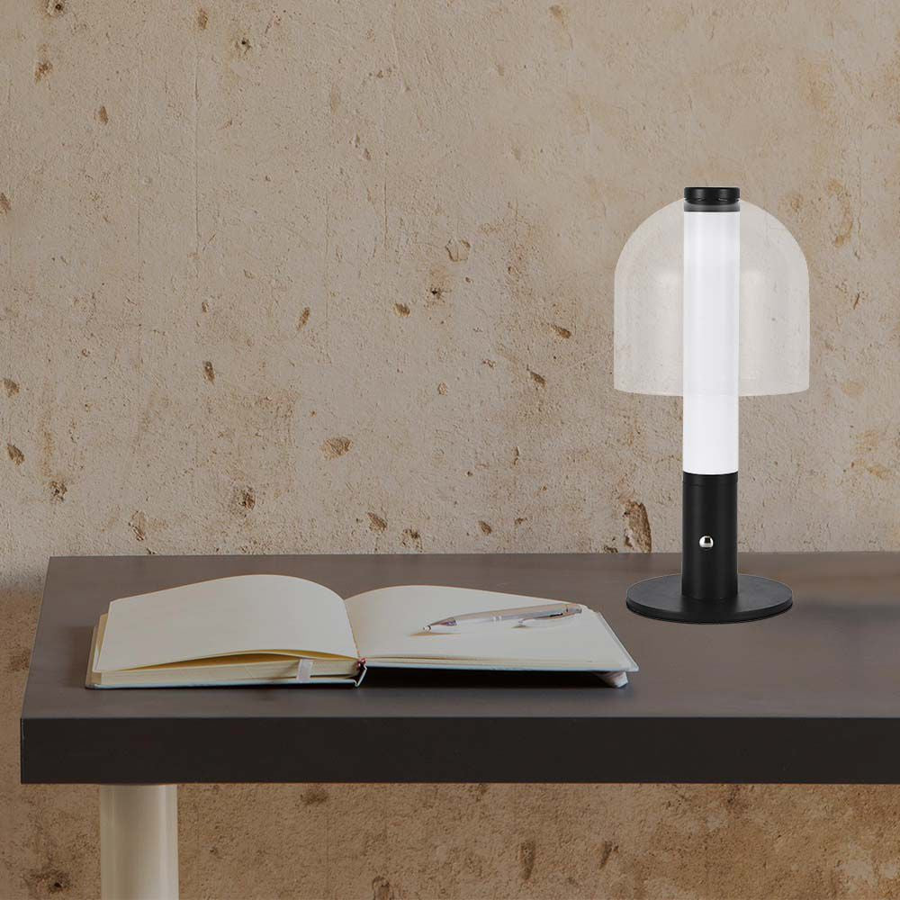 Lampka nocna LED zasilana bateryjnie / Wysokość:30cm / Bateria 1800mAh / Ściemnianie przez dotyk / Barwa:3w1 / Obudowa: Czarna + transparenty