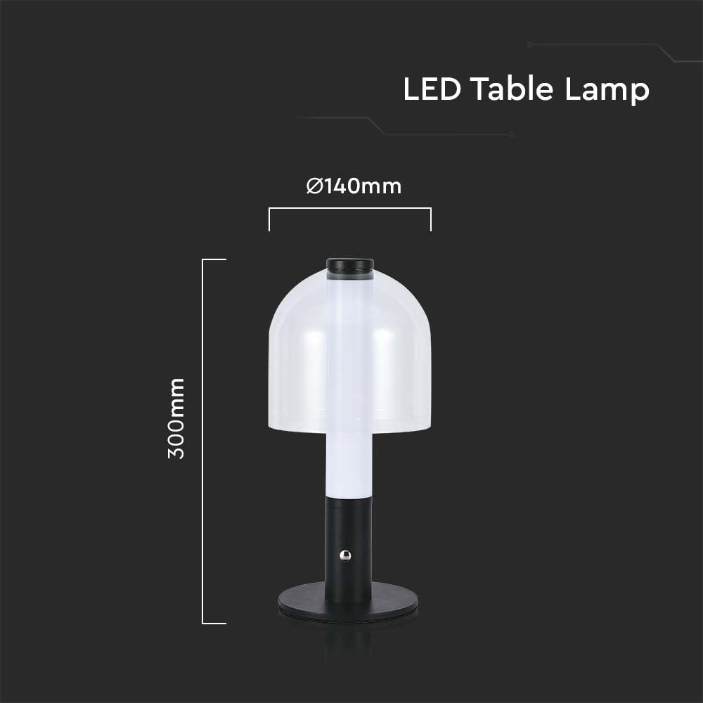 Lampka nocna LED zasilana bateryjnie / Wysokość:30cm / Bateria 1800mAh / Ściemnianie przez dotyk / Barwa:3w1 / Obudowa: Czarna + transparenty