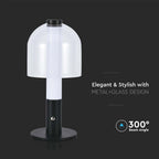 Lampka nocna LED zasilana bateryjnie / Wysokość:30cm / Bateria 1800mAh / Ściemnianie przez dotyk / Barwa:3w1 / Obudowa: Czarna + transparenty