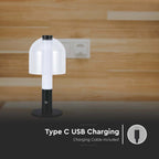 Lampka nocna LED zasilana bateryjnie / Wysokość:30cm / Bateria 1800mAh / Ściemnianie przez dotyk / Barwa:3w1 / Obudowa: Czarna + transparenty