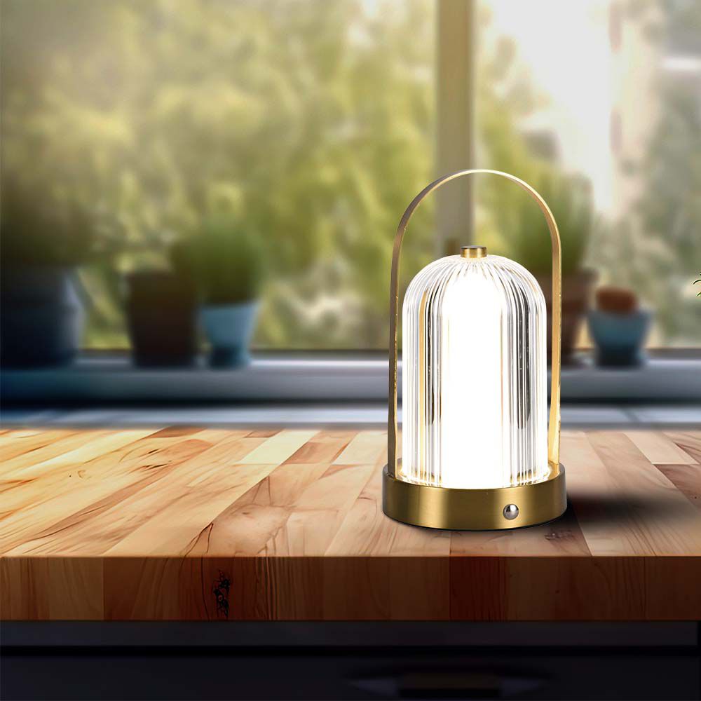 Lampka nocna LED zasilana bateryjnie / Wysokość:19cm / Bateria 1800mAh / Ściemnianie przez dotyk / Barwa:3w1 / Obudowa: Szampańskie złoto