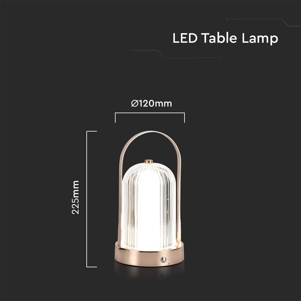 Lampka nocna LED zasilana bateryjnie / Wysokość:19cm / Bateria 1800mAh / Ściemnianie przez dotyk / Barwa:3w1 / Obudowa: Szampańskie złoto