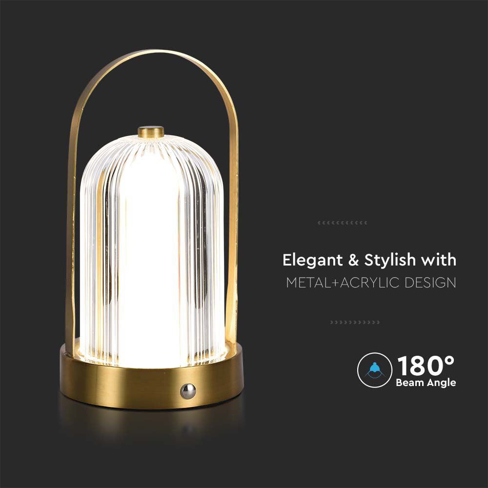 Lampka nocna LED zasilana bateryjnie / Wysokość:19cm / Bateria 1800mAh / Ściemnianie przez dotyk / Barwa:3w1 / Obudowa: Szampańskie złoto