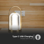 Lampka nocna LED zasilana bateryjnie / Wysokość:19cm / Bateria 1800mAh / Ściemnianie przez dotyk / Barwa:3w1 / Obudowa: Szampańskie złoto