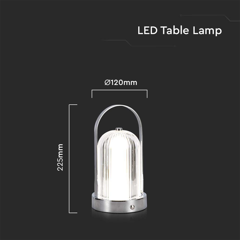 Lampka nocna LED zasilana bateryjnie / Wysokość:19cm / Bateria 1800mAh / Ściemnianie przez dotyk / Barwa:3w1 / Obudowa: Chrom