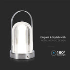 Lampka nocna LED zasilana bateryjnie / Wysokość:19cm / Bateria 1800mAh / Ściemnianie przez dotyk / Barwa:3w1 / Obudowa: Chrom