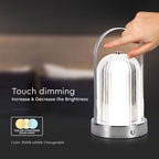 Lampka nocna LED zasilana bateryjnie / Wysokość:19cm / Bateria 1800mAh / Ściemnianie przez dotyk / Barwa:3w1 / Obudowa: Chrom