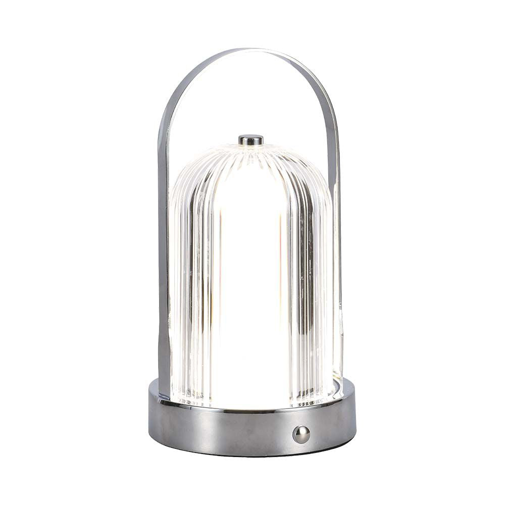 Lampka nocna LED zasilana bateryjnie / Wysokość:19cm / Bateria 1800mAh / Ściemnianie przez dotyk / Barwa:3w1 / Obudowa: Chrom
