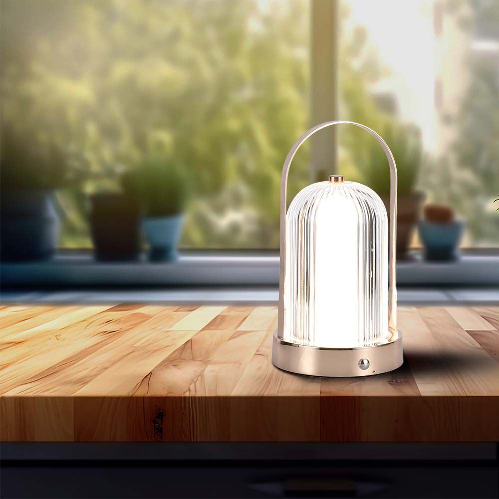 Lampka nocna LED zasilana bateryjnie / Wysokość:19cm / Bateria 1800mAh / Ściemnianie przez dotyk / Barwa:3w1 / Obudowa: Brązowa